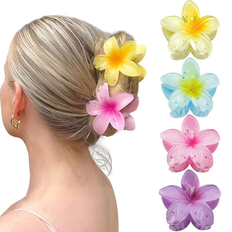 Conjunto de 2/4/6 Grampos de Cabelo Feminino - Garras Florais com Estilo Havaiano, Clipes Gradientes para Praia